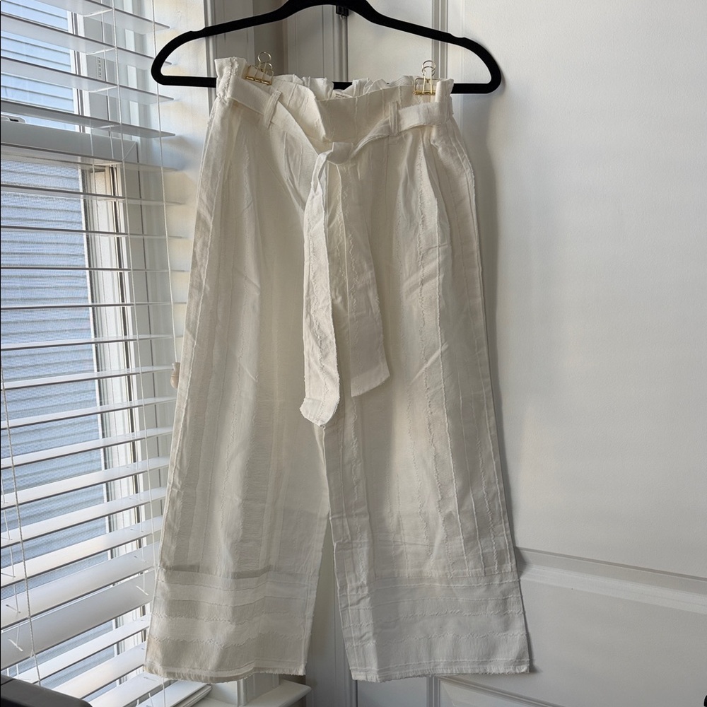 White Wide-Leg Pants with Belt